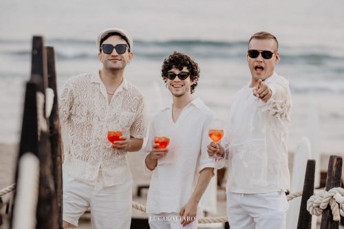 White Dress beach party at Savoy Beach Club Paestum for a destination wedding.